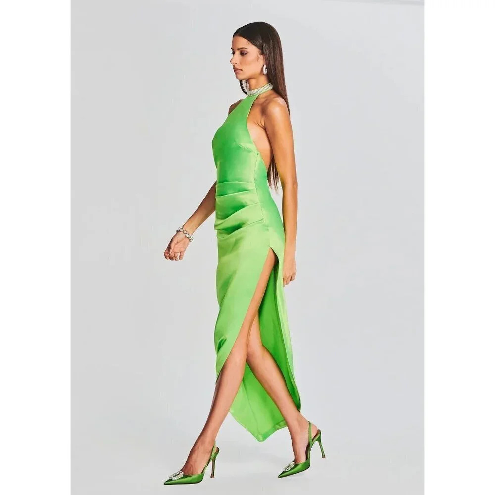 retrofete Maria Satin Dress in Lime Punch Green New Womens Long Maxi Gown - Picture 15 of 16